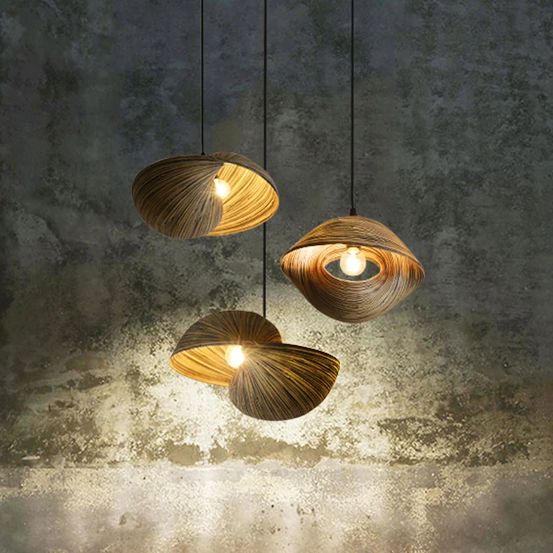 Handgeweven hanglampset modern bamboe rotan 1 lamp bruin plafondophangarmatuur Clearhalo