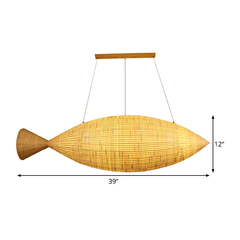 Handgeweven vis bamboe druppellamp Chinese 2 lampen Beige hangende kroonluchter voor restaurant Clearhalo