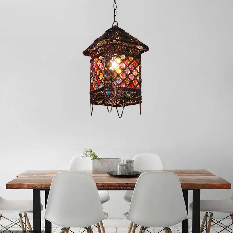 Hangende hanglamp Bohemian House, metalen hanglamp met 1 lamp brons voor eetkamer Clearhalo