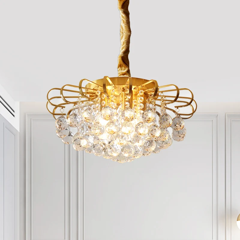 Hangende kroonluchter met 3/5 lampen, traditionele bloemengefacetteerde kristallen bol, hangende hanglamp goud, 14"/18" br...
