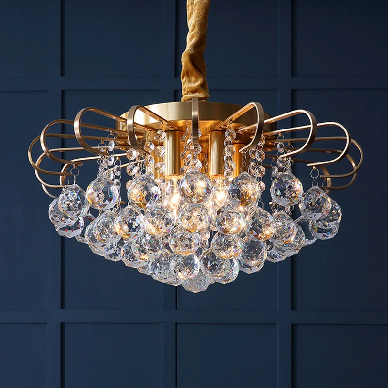 Hangende kroonluchter met 3/5 lampen, traditionele bloemengefacetteerde kristallen bol, hangende hanglamp goud, 14"/18" br...