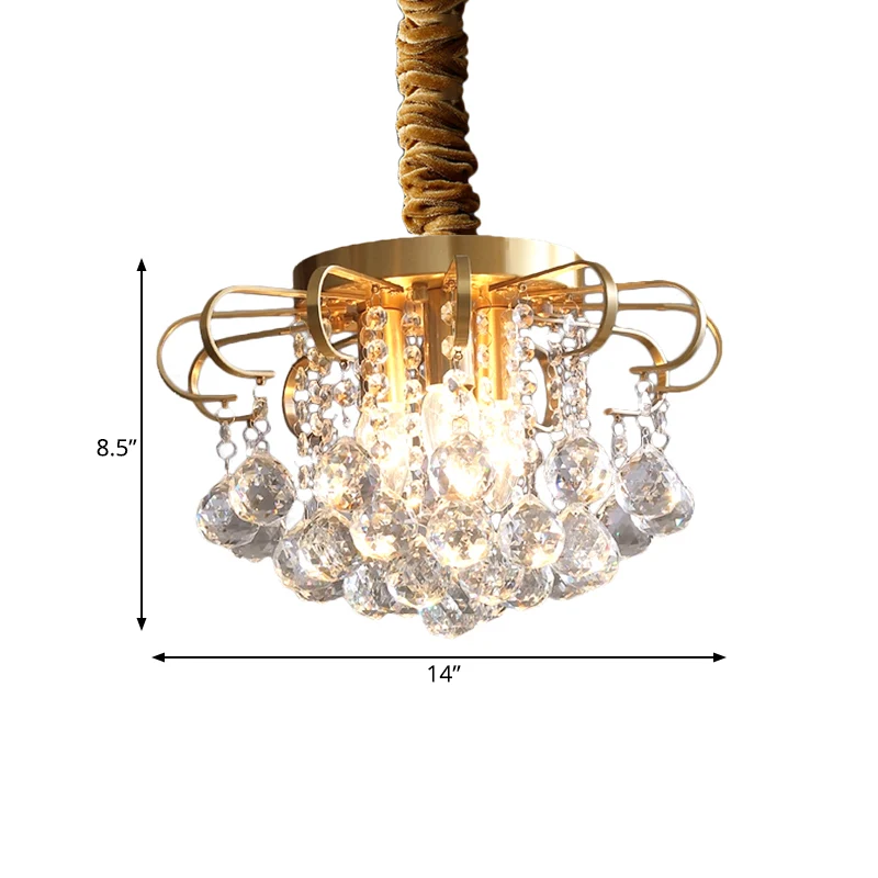 Hangende kroonluchter met 3/5 lampen, traditionele bloemengefacetteerde kristallen bol, hangende hanglamp goud, 14"/18" br...