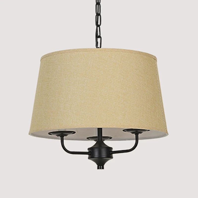 Hangende kroonluchter met stoffen trommelkap, traditionele hanglamp met 3 lampen vlas/wit Clearhalo