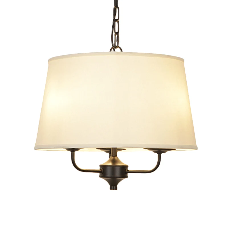 Hangende kroonluchter met stoffen trommelkap, traditionele hanglamp met 3 lampen vlas/wit Clearhalo