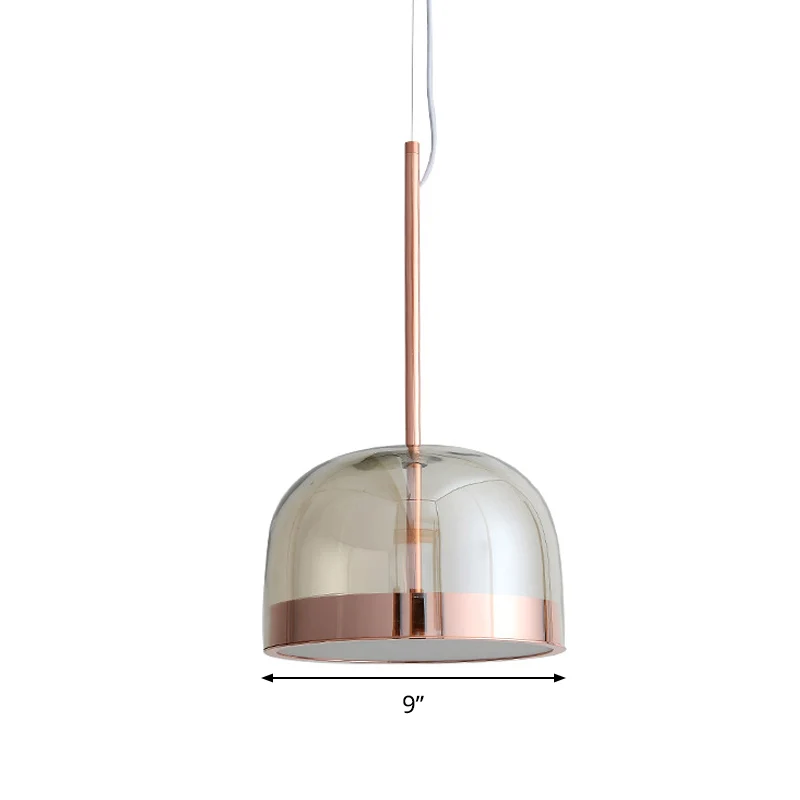 Hangende plafondlamp met helder glazen koepel, postmoderne koperen hanglampset met 1 kop Clearhalo