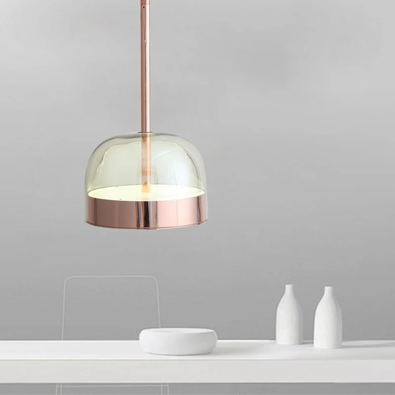 Hangende plafondlamp met helder glazen koepel, postmoderne koperen hanglampset met 1 kop Clearhalo