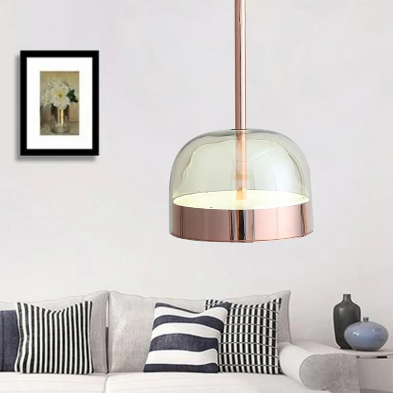 Hangende plafondlamp met helder glazen koepel, postmoderne koperen hanglampset met 1 kop Clearhalo