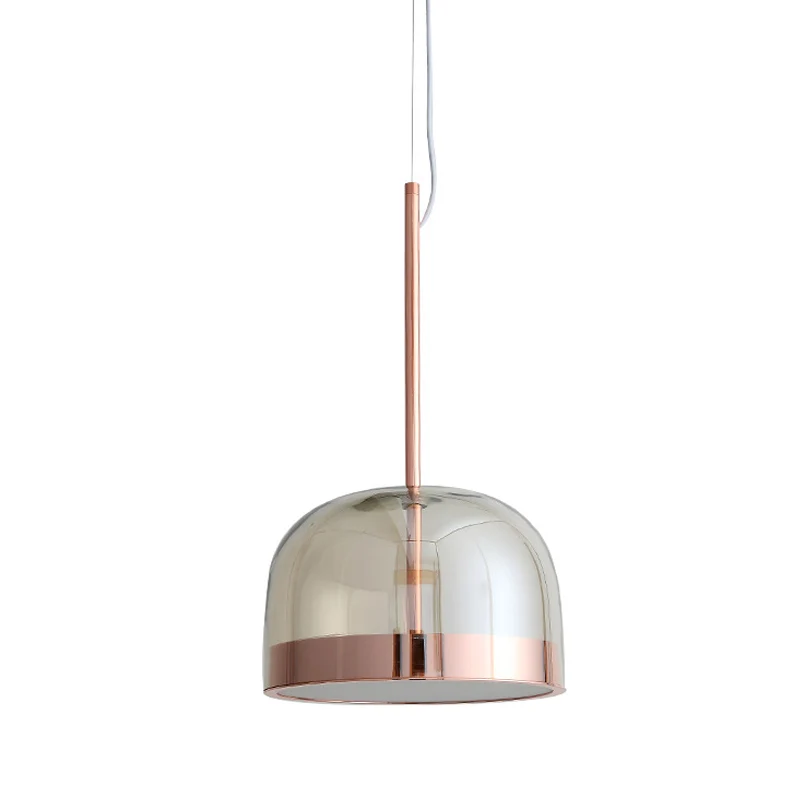 Hangende plafondlamp met helder glazen koepel, postmoderne koperen hanglampset met 1 kop Clearhalo