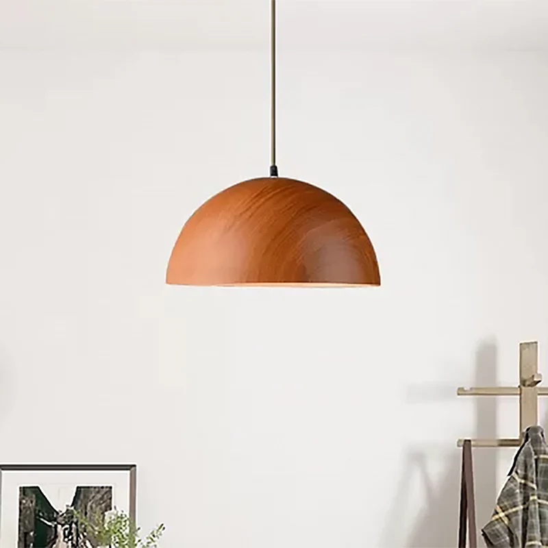 Hanglamp met aluminium koepel, eigentijdse hanglamp met 1 kop en houten ontwerp donkerbruin/lichtbruin Clearhalo