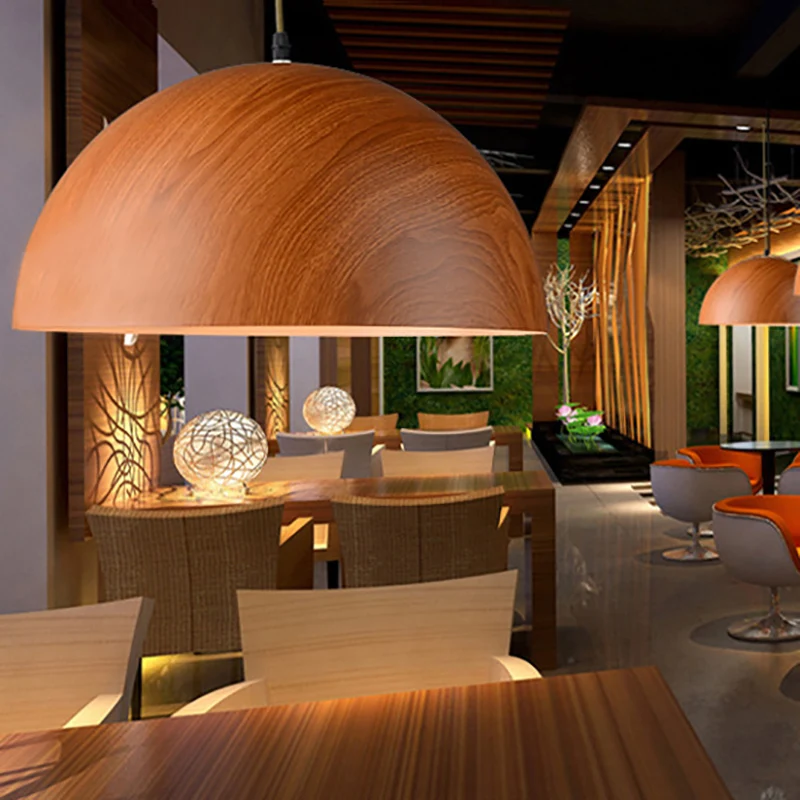 Hanglamp met aluminium koepel, eigentijdse hanglamp met 1 kop en houten ontwerp donkerbruin/lichtbruin Clearhalo
