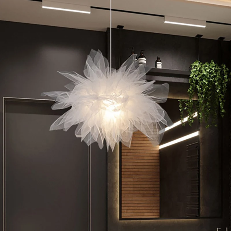 1 hanglamp met bloementhema, moderne mooie stoffen hanglamp wit voor slaapkamer Clearhalo