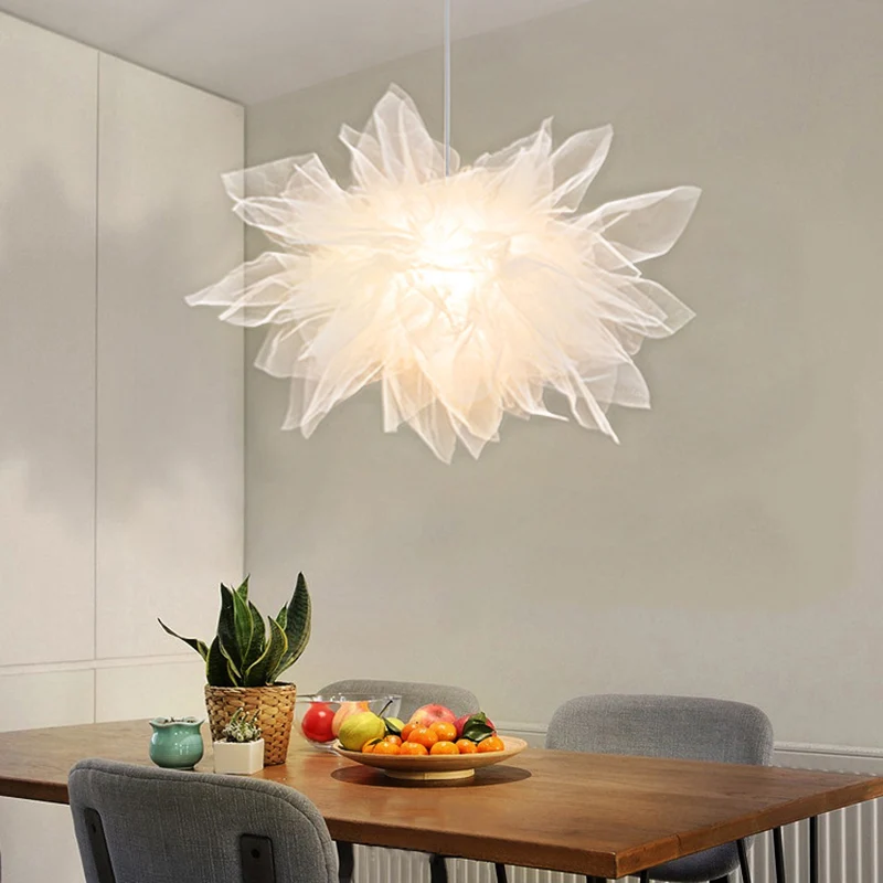 1 hanglamp met bloementhema, moderne mooie stoffen hanglamp wit voor slaapkamer Clearhalo