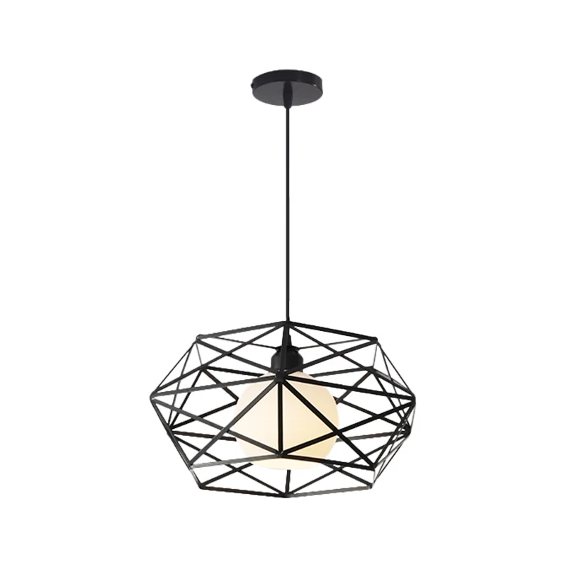 1 hanglamp met geometrische kooikap, metalen industriële eetkamerhanglamp zwart/wit Clearhalo
