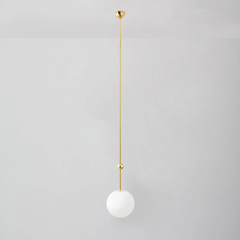 Hanglamp met 1 hoofdslaapkamer Eenvoudige gouden LED-hangende hanger met bolmelkglazen kap, 39"/47" H Clearhalo
