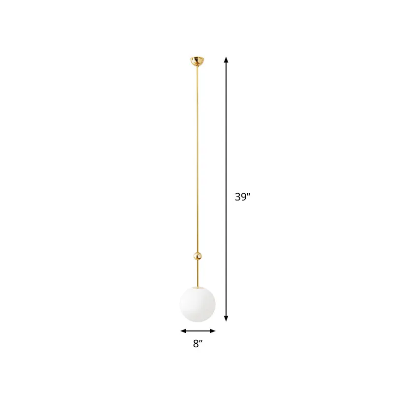 Hanglamp met 1 hoofdslaapkamer Eenvoudige gouden LED-hangende hanger met bolmelkglazen kap, 39"/47" H Clearhalo