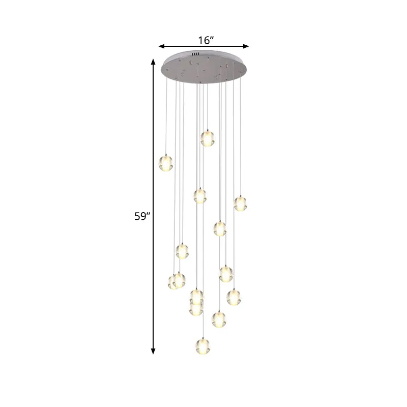 Hanglamp met kristallen cluster, moderne witte meteorenregen, traphanglamp met 14 lampen en ronde/lineaire luifel Clearhalo