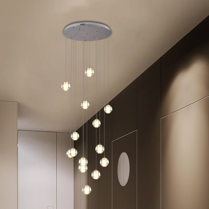 Hanglamp met kristallen cluster, moderne witte meteorenregen, traphanglamp met 14 lampen en ronde/lineaire luifel Clearhalo