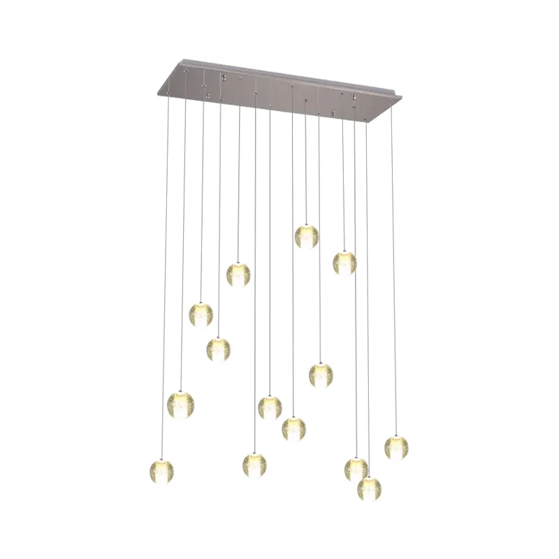 Hanglamp met kristallen cluster, moderne witte meteorenregen, traphanglamp met 14 lampen en ronde/lineaire luifel Clearhalo