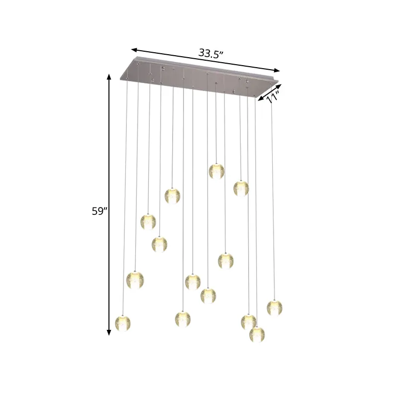 Hanglamp met kristallen cluster, moderne witte meteorenregen, traphanglamp met 14 lampen en ronde/lineaire luifel Clearhalo
