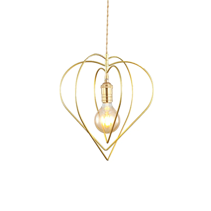 Hanglamp met één lamp, liefdevol hart, romantische metalen hanglamp goud voor eetkamer, hotel Clearhalo