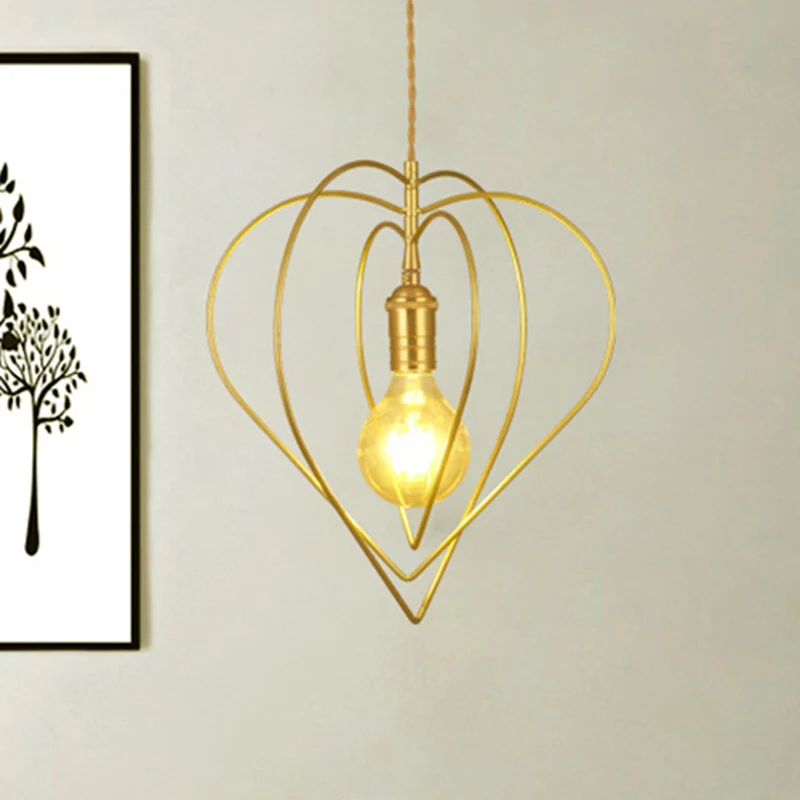 Hanglamp met één lamp, liefdevol hart, romantische metalen hanglamp goud voor eetkamer, hotel Clearhalo