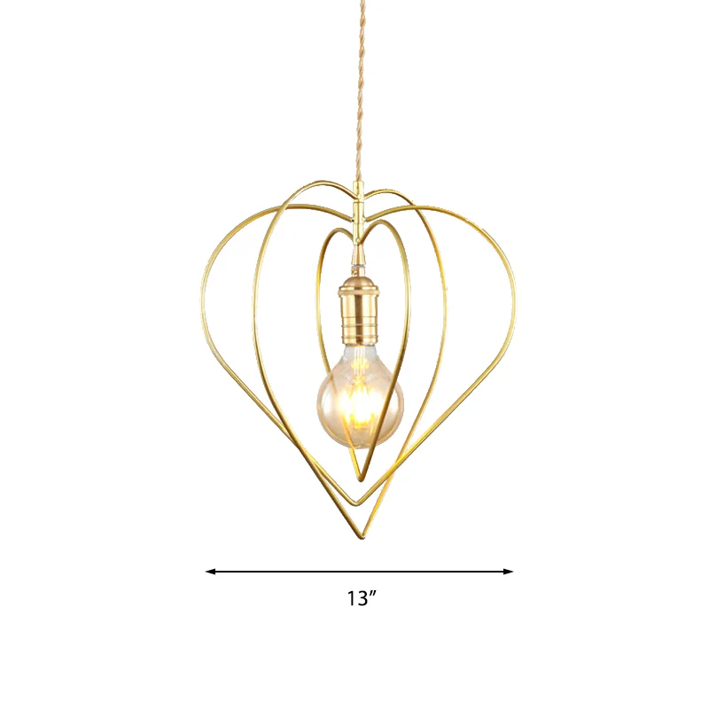 Hanglamp met één lamp, liefdevol hart, romantische metalen hanglamp goud voor eetkamer, hotel Clearhalo