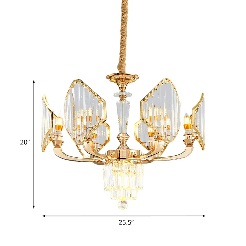 Hanglamp met 6 lampen ruitvormige panelen, postmoderne stijl gouden kristallen plafondkroonluchter Clearhalo