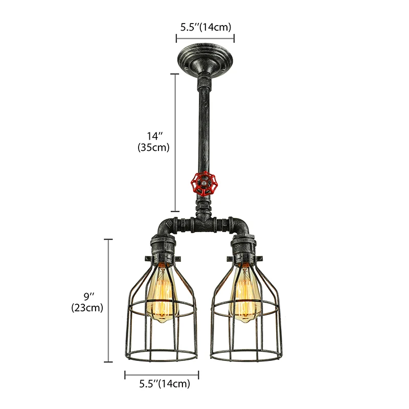 Hanglamp met 2/3 lampen, rustieke stijl, smeedijzeren eilandhanglamp met pijp, oud zilver/zwart Clearhalo