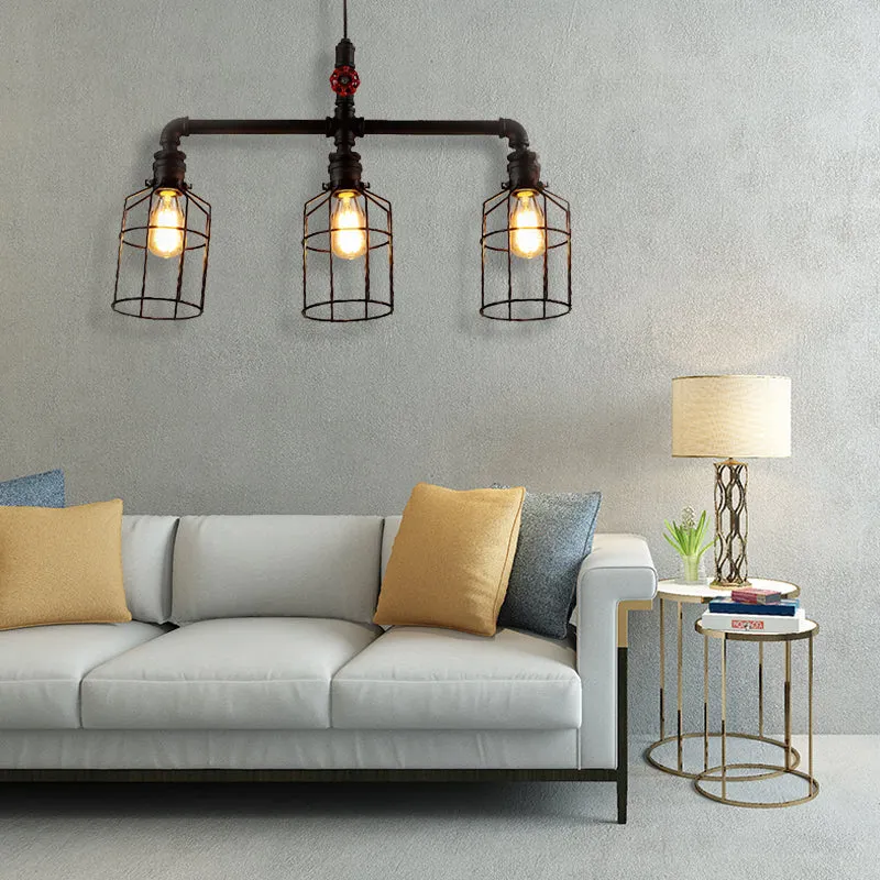 Hanglamp met 2/3 lampen, rustieke stijl, smeedijzeren eilandhanglamp met pijp, oud zilver/zwart Clearhalo