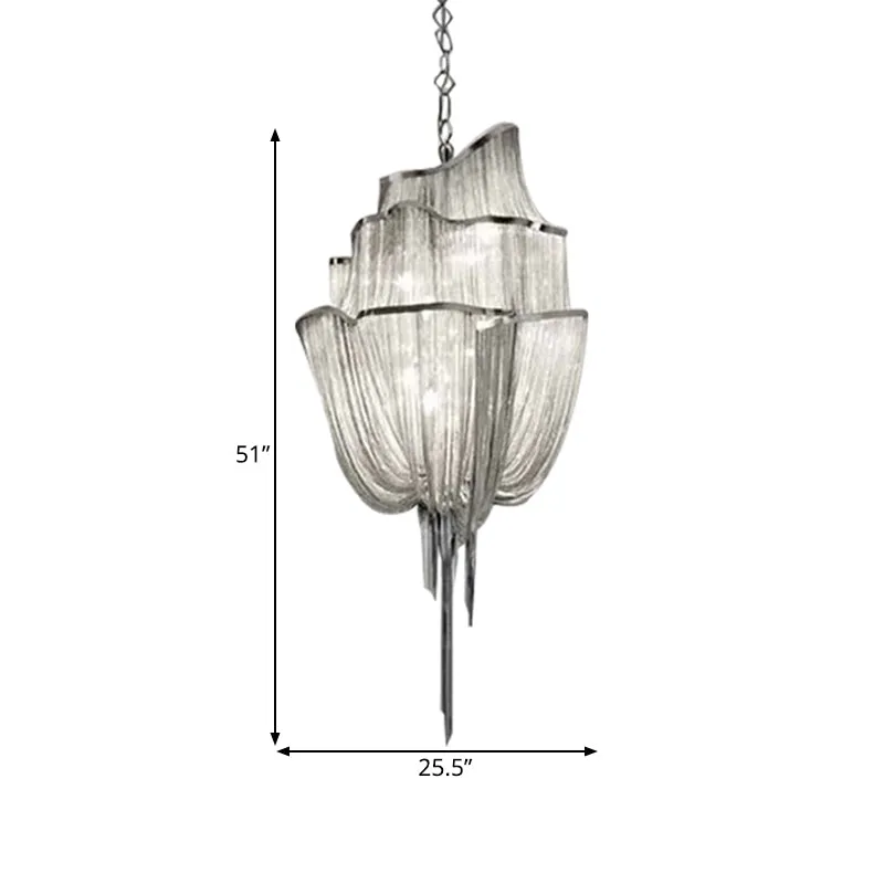 Hanglamp met meerdere lagen en kwastje Modern metaal 7/8 lampen Zilveren kroonluchterlamp voor woonkamer Clearhalo
