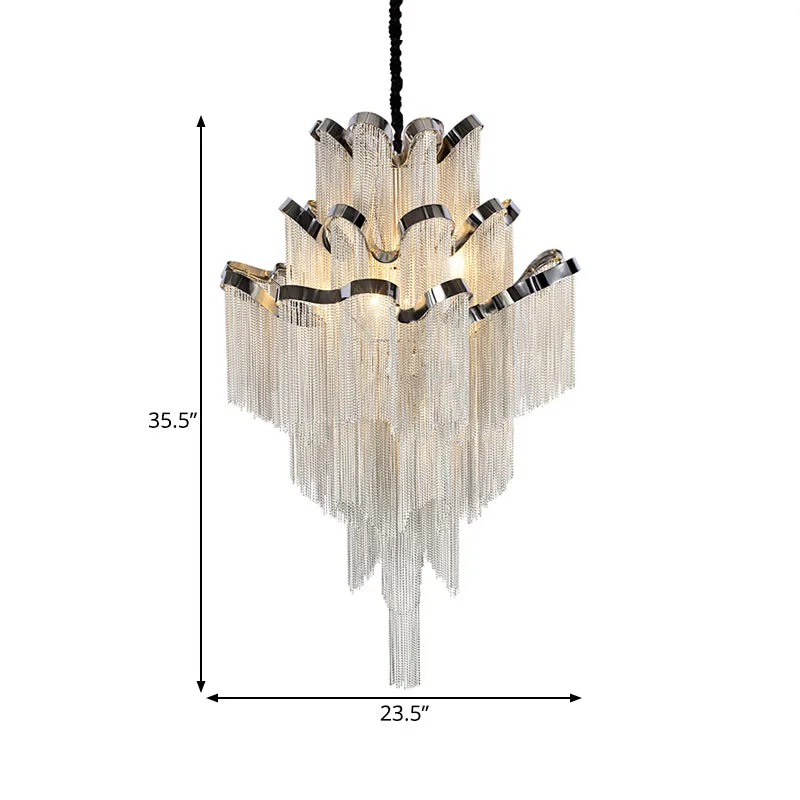 Hanglamp met meerdere lagen en kwastje Modern metaal 7/8 lampen Zilveren kroonluchterlamp voor woonkamer Clearhalo