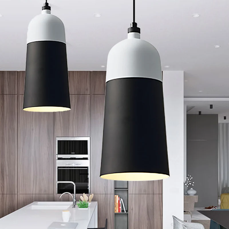 Hanglamp met metalen koepel, 1 lichte, moderne, eenvoudige hanglamp zwart en wit Clearhalo