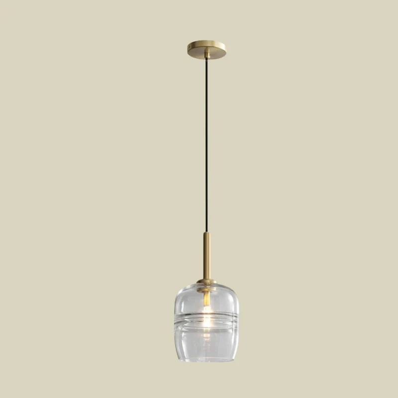 Hanglamp met ruches, minimalisme, helder/rookgrijs glas, 1-lichts nachtkastje, hanglamp messing Clearhalo