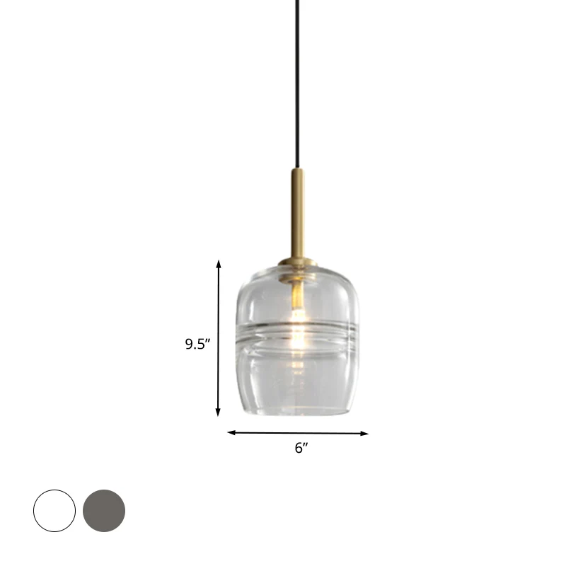 Hanglamp met ruches, minimalisme, helder/rookgrijs glas, 1-lichts nachtkastje, hanglamp messing Clearhalo