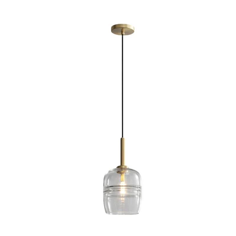 Hanglamp met ruches, minimalisme, helder/rookgrijs glas, 1-lichts nachtkastje, hanglamp messing Clearhalo