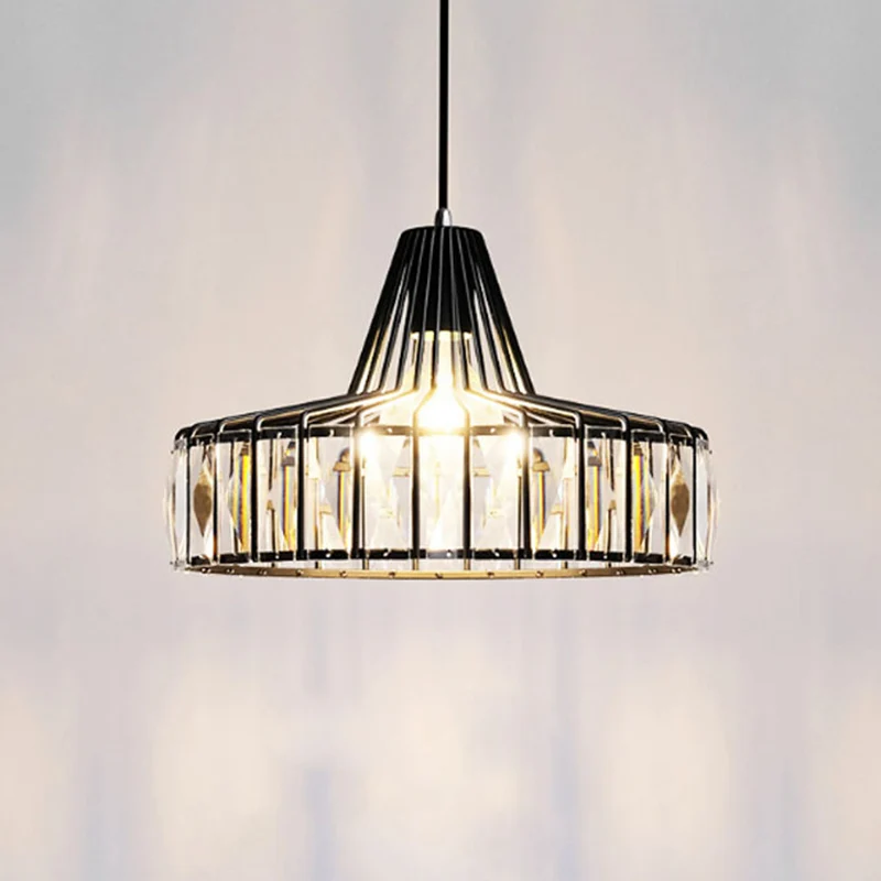 Hanglamp met zwart metalen frame, moderne kristallen plafondhanglamp voor eetkamer Clearhalo