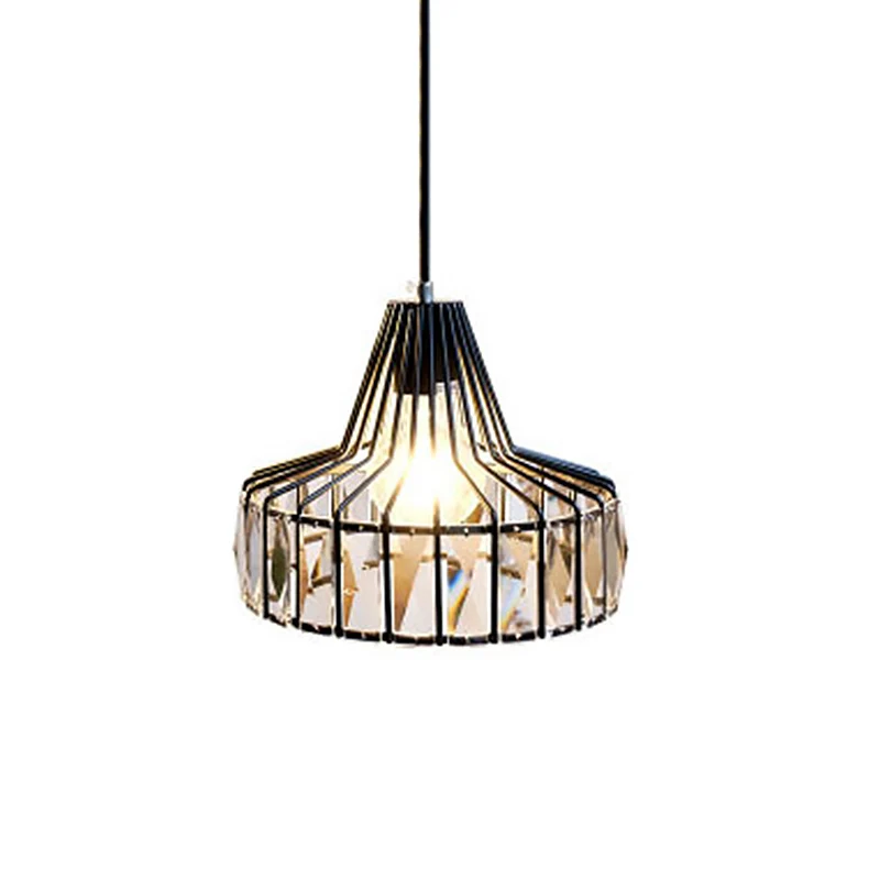 Hanglamp met zwart metalen frame, moderne kristallen plafondhanglamp voor eetkamer Clearhalo