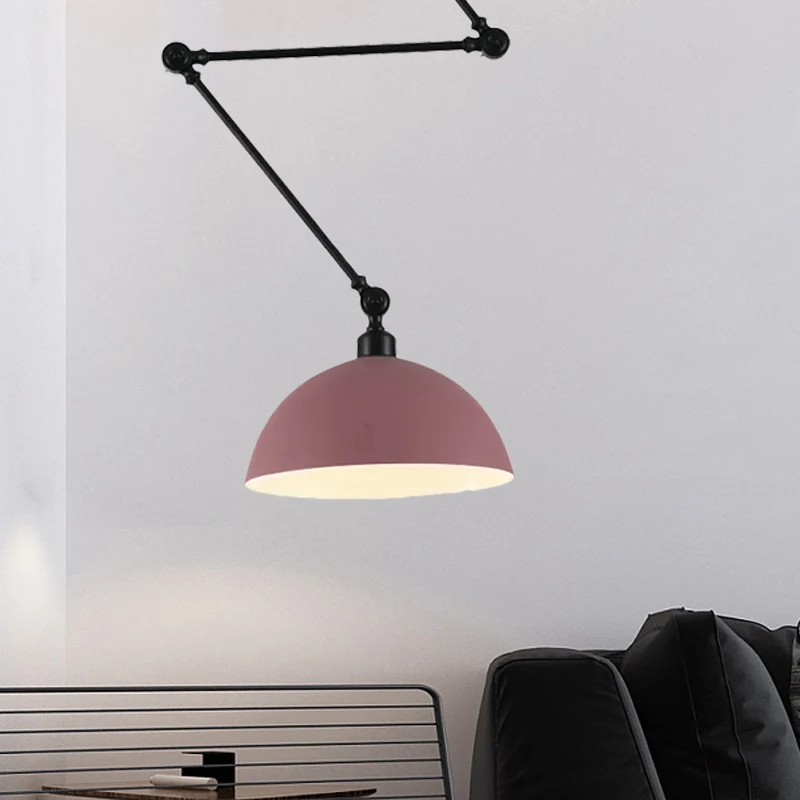 Hanglamp met zwenkarm, ophanging, Macaron-ijzer, enkele eettafel, hanglamp met groen/rode komschaduw Clearhalo