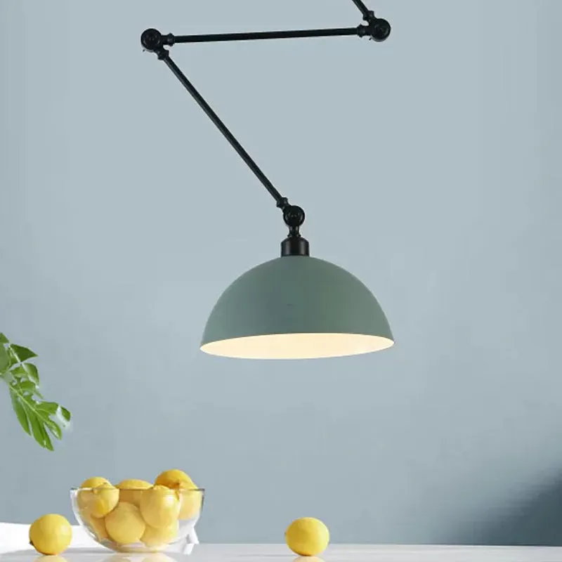 Hanglamp met zwenkarm, ophanging, Macaron-ijzer, enkele eettafel, hanglamp met groen/rode komschaduw Clearhalo