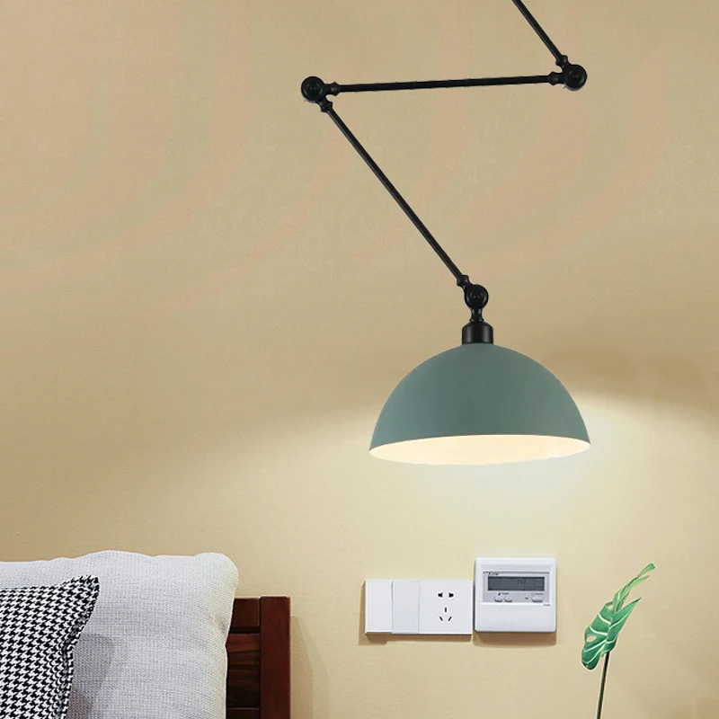 Hanglamp met zwenkarm, ophanging, Macaron-ijzer, enkele eettafel, hanglamp met groen/rode komschaduw Clearhalo