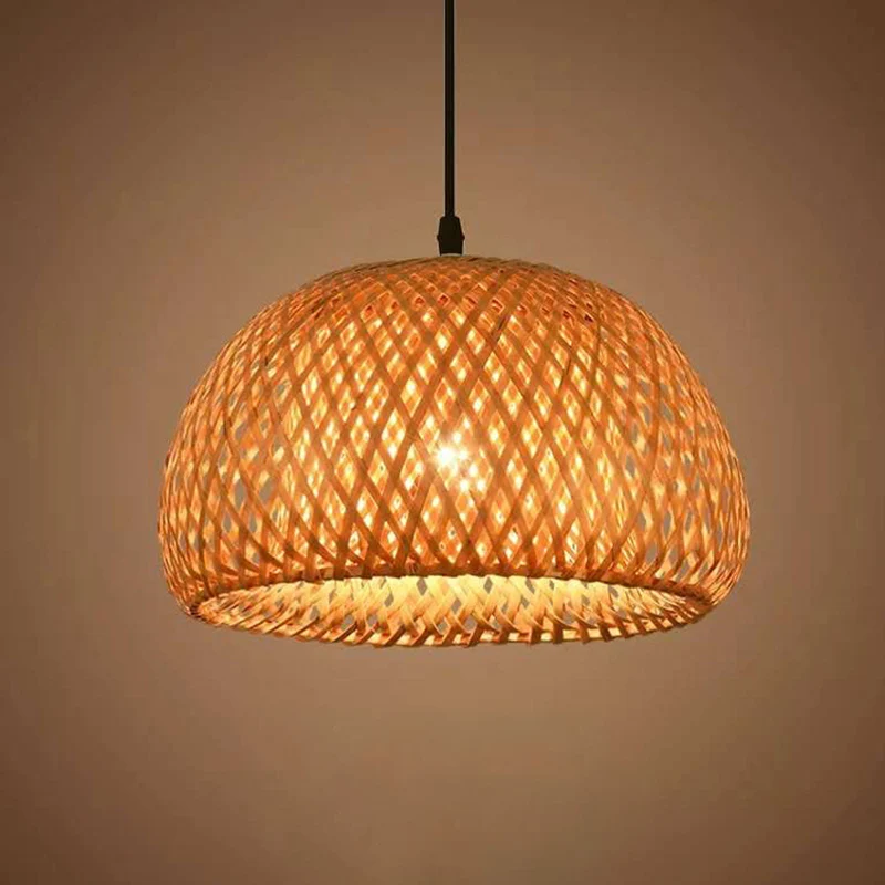 Hanglamp van Aziatisch hout met 1 lamp en ronde bamboe kap Clearhalo