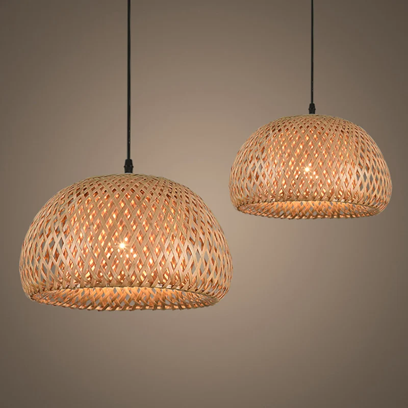 Hanglamp van Aziatisch hout met 1 lamp en ronde bamboe kap Clearhalo