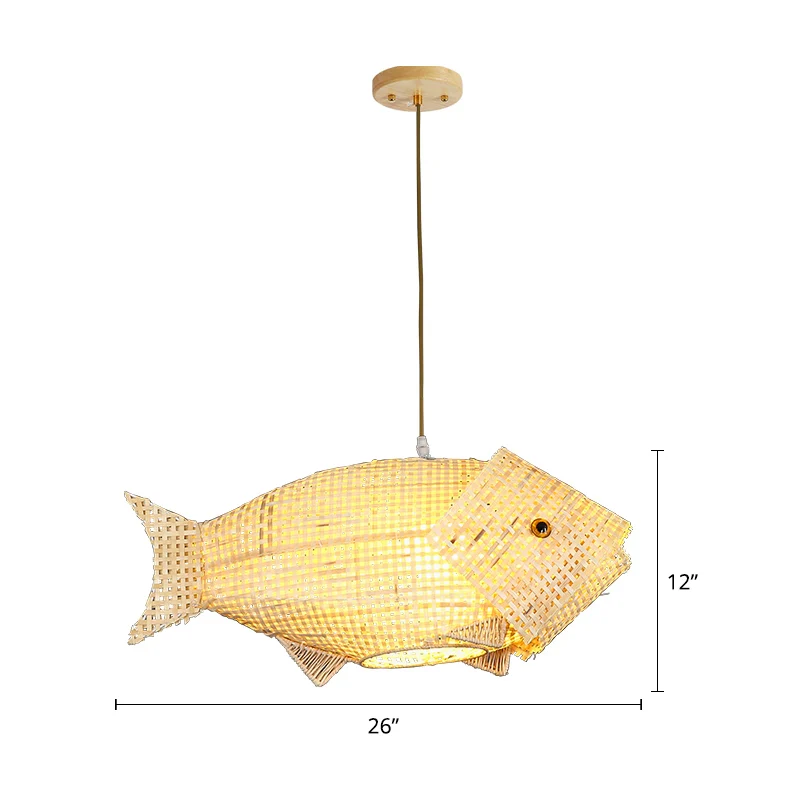 Hanglamp van bamboe vis, Zuid-Oost-Azië, enkele beige plafondlamp voor restaurant Clearhalo