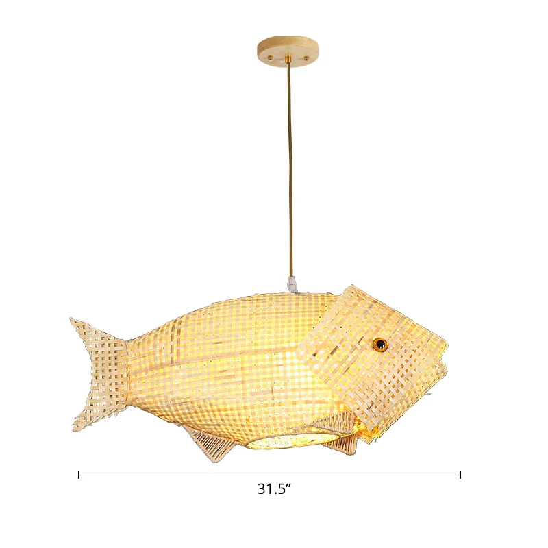 Hanglamp van bamboe vis, Zuid-Oost-Azië, enkele beige plafondlamp voor restaurant Clearhalo
