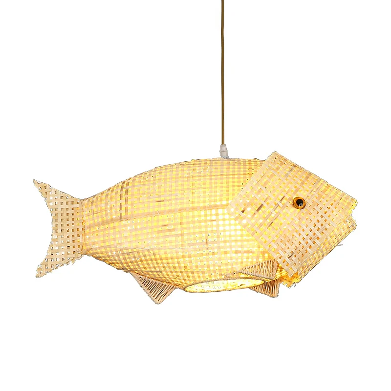 Hanglamp van bamboe vis, Zuid-Oost-Azië, enkele beige plafondlamp voor restaurant Clearhalo