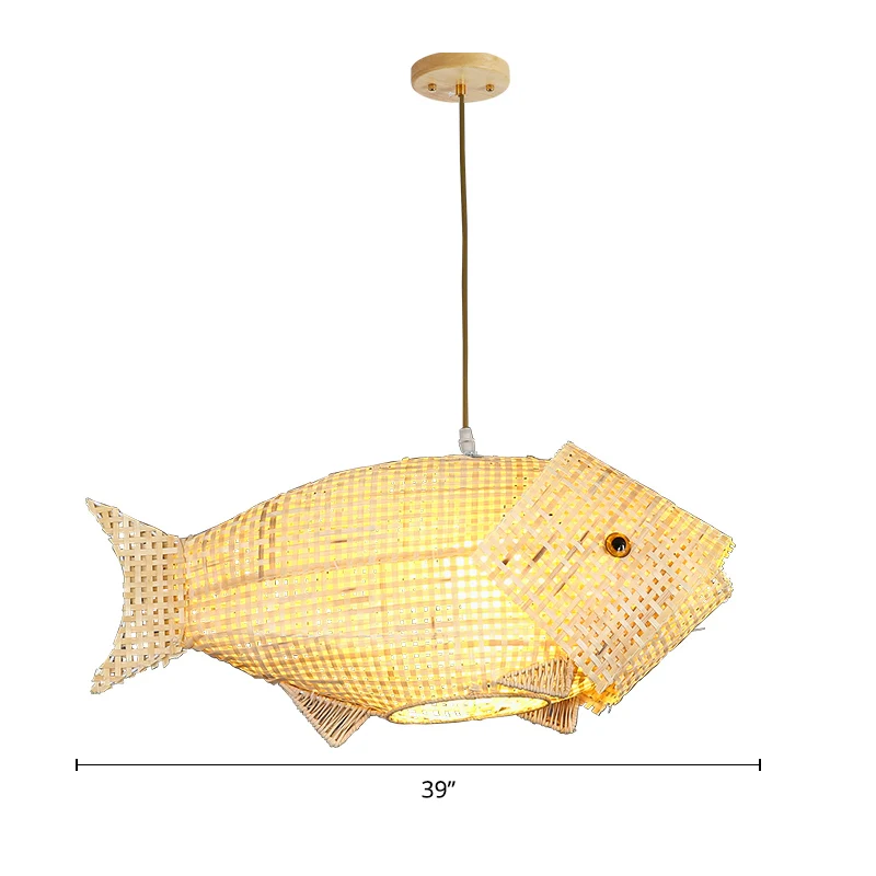 Hanglamp van bamboe vis, Zuid-Oost-Azië, enkele beige plafondlamp voor restaurant Clearhalo