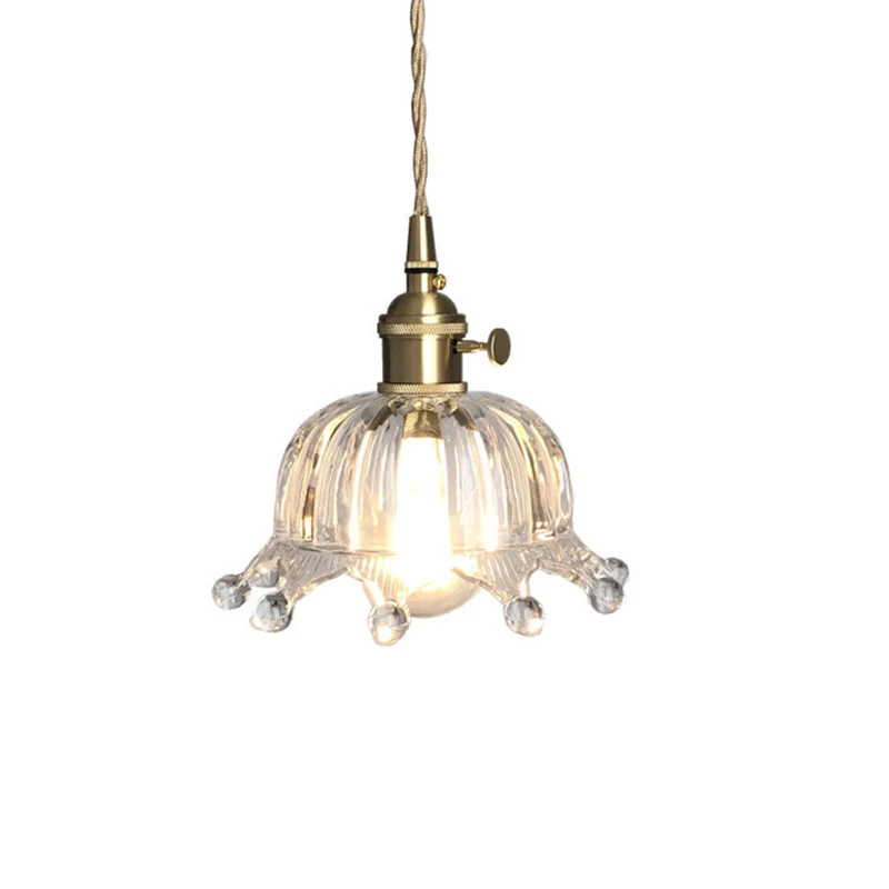Hanglamp van helder glas met kroonontwerp Modern 1-lichts messing neerwaartse mini-hanglamp voor doorgang Clearhalo