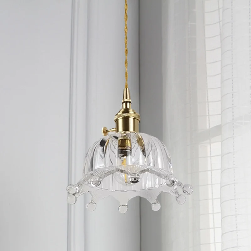 Hanglamp van helder glas met kroonontwerp Modern 1-lichts messing neerwaartse mini-hanglamp voor doorgang Clearhalo
