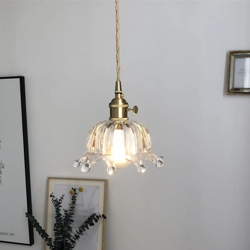 Hanglamp van helder glas met kroonontwerp Modern 1-lichts messing neerwaartse mini-hanglamp voor doorgang Clearhalo