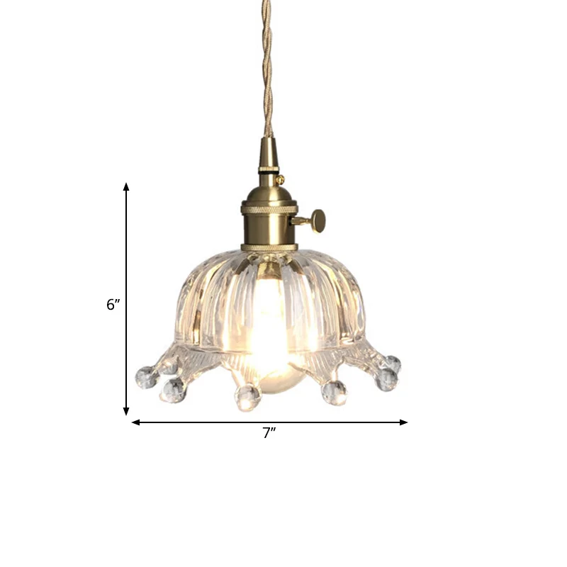 Hanglamp van helder glas met kroonontwerp Modern 1-lichts messing neerwaartse mini-hanglamp voor doorgang Clearhalo